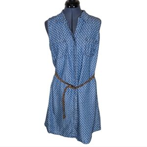 Sonoma Sleeveless Chambray Geometric Print Shirt Dress Large